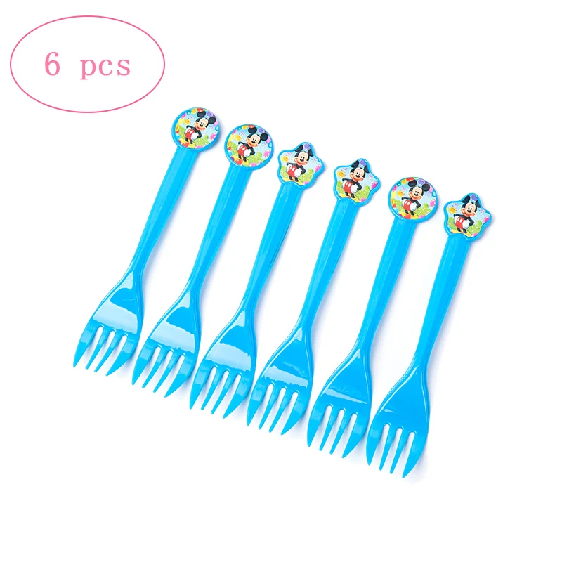 Fork 6pcs Радуга Микки Маус тематическая вечеринка на день рождения украшения детская посуда воздушные шары салфетка бумажная тарелка чашка детский душ вечерние принадлежности - Цвет: Fork 6pcs