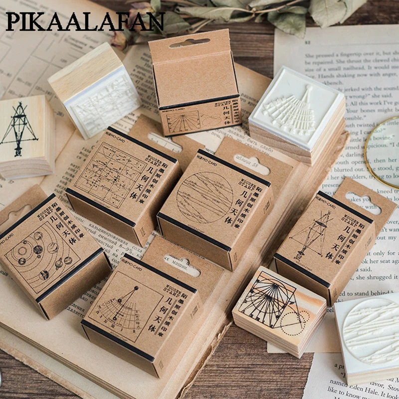 PIKAALAFAN геометрический Celestial серии Коробки Дерево Штамп Записки DIY Фотоальбом Карта деревянное украшение штамп игрушки