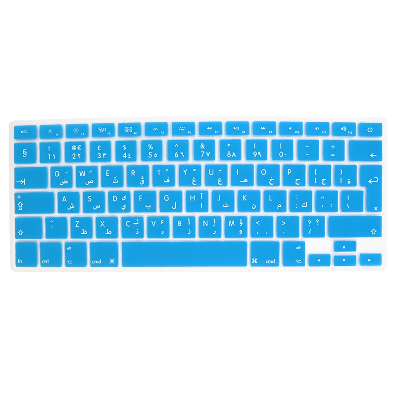 Sky Blue Наклейка на клавиатуру, силиконовая, арабский, Европейский, арабский язык, буквы, евро, для Macbook Air 13 Pro 13 15 17 retina, протектор - Цвет: Sky Blue