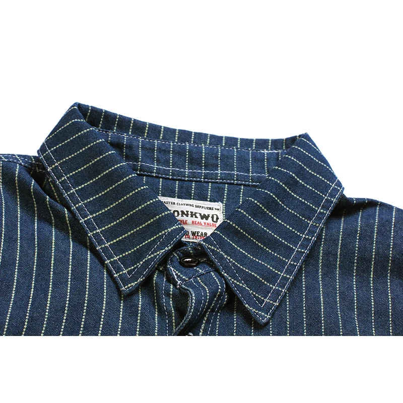 Мужская джинсовая рубашка в полоску с коротким рукавом Повседневная винтажная