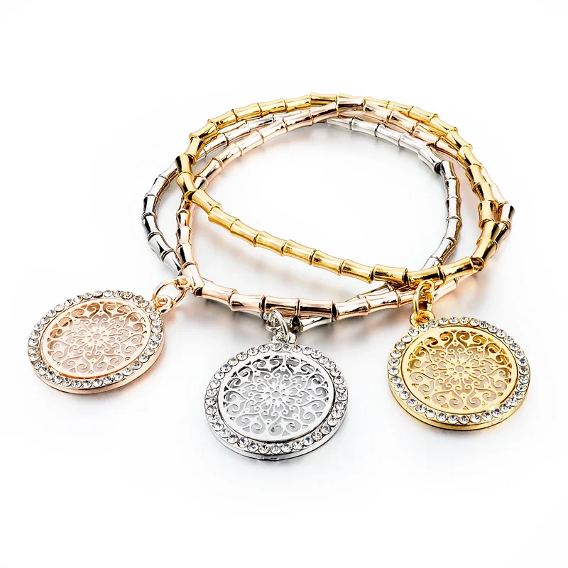 Circle charm Питьевой воды высокой Qualiry с украшением в виде кристаллов Браслеты браслеты для Горячая распродажа; женская обувь цвета: золотистый, Цвет круглый эластичный браслет амулет pulseras SBR140632 - Окраска металла: Circle charm