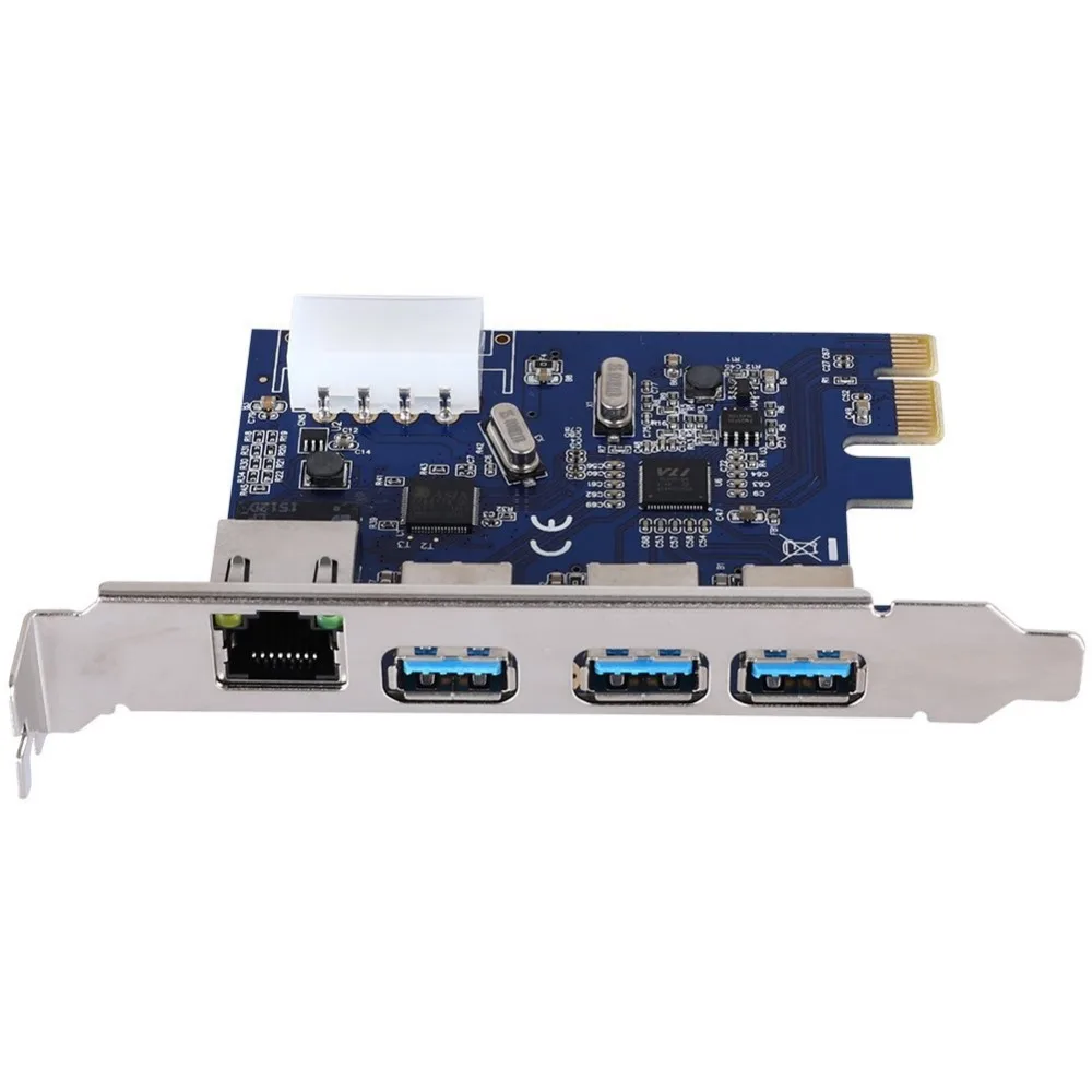 Aneew Pci-e to 3 Port USB 3.0 Rj45 Gigabit Ethernet Expansion Card Desktop PC Network PCI Express 1000Mbps Lan Adapter | Компьютеры и