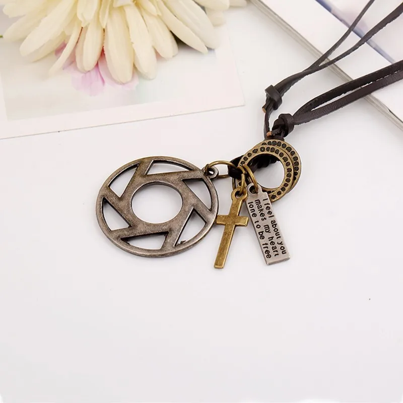 2019 New Cowhide Alloy Men Women Long Leather Necklace Punk choker harajuku vintage jewelry |