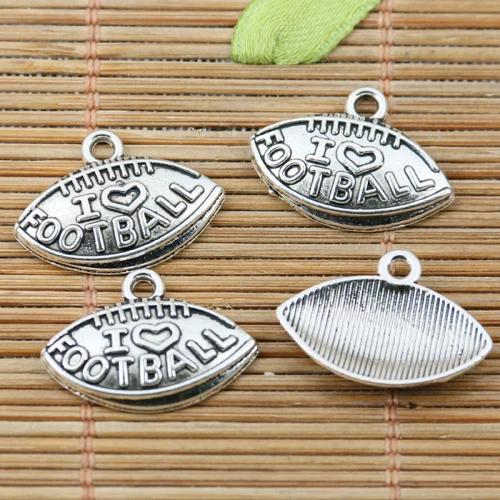 

50pcs tibetan silver tone I LOVE FOOTBALL CHARMS EF2234