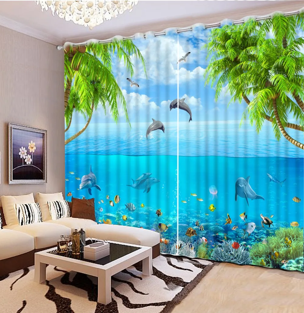 

Curtains for living room beach dolphin window curtain living room fashion decor home decoration for bedroom