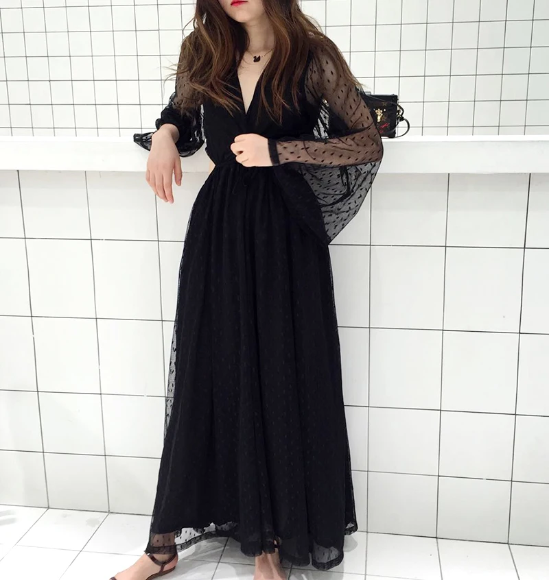 Распродажа 2019 Элегантное летнее платье в черный горошек с вышивкой открытой