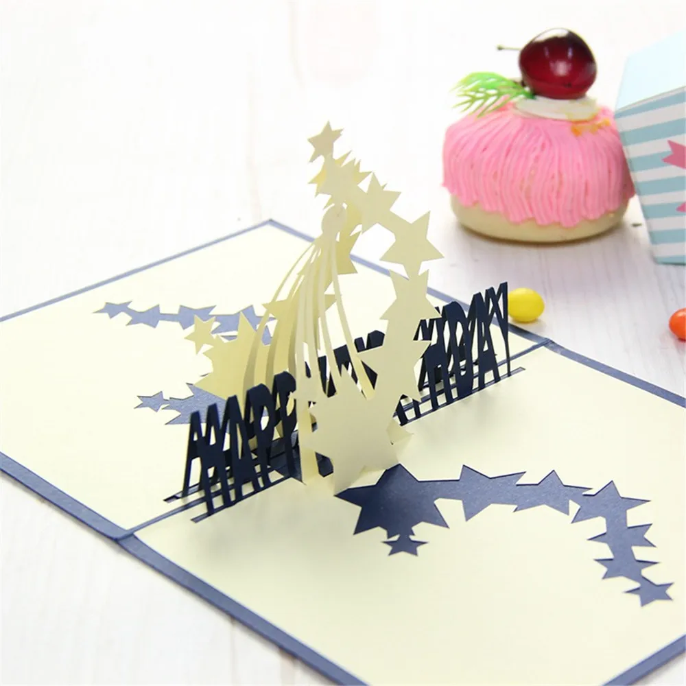 B Подробные сведения о 3D Pop Up Card Happy Birthay поздравление ребенка подарок Счастливый резьба Искусство Подарки карты вечерние приглашения - Цвет: B