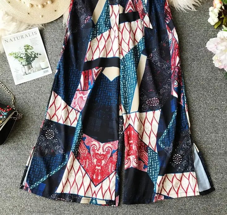 

Women's Spring Summer print long loose wide leg pants female casual summer vacation trousers TB1318