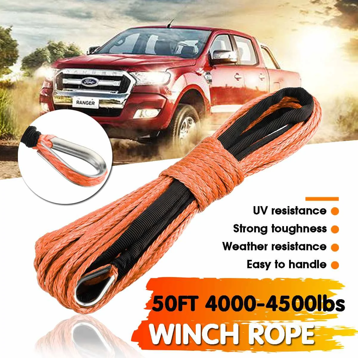 3/16 ''x 50 'лебедка из синтетического волокна трос 7700+ LBs+ оболочка для ATV UTV 5,5 мм* 15 м Синтетический