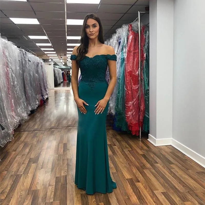 

Женское вечернее платье с открытыми плечами, темно-зеленое платье с юбкой-годе, платье для официальной вечеринки, платье до пола, вечернее платье