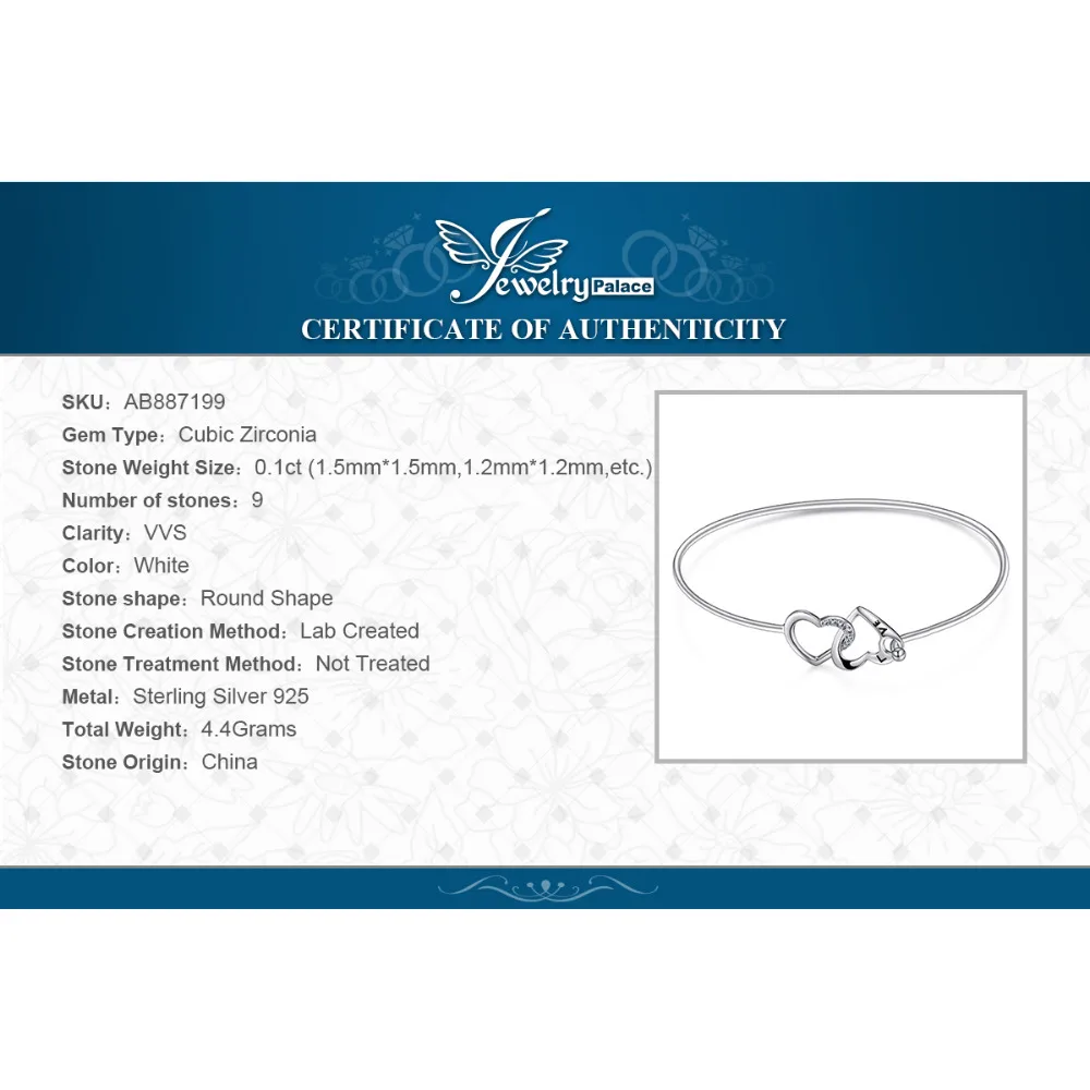 JewelryPalace кубического циркония переплетенные две любовь сердца браслет 925 пробы Серебряный Подарок для новинки женщин Роскошные браслеты
