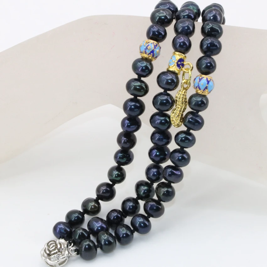 Оригинальный дизайн модные Многослойные браслеты натуральные 7 8 мм черные