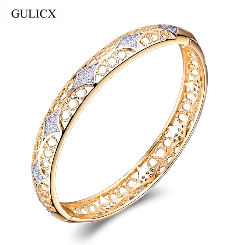 Женский браслет GULICX модный золотого и белого цвета с фианитом Z036 | Украшения