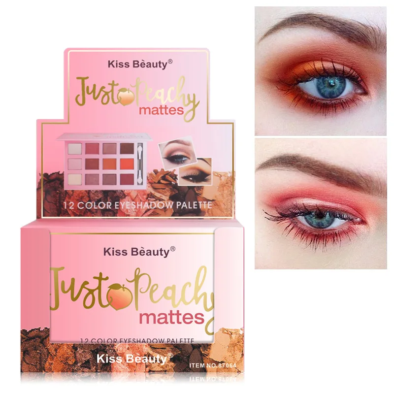 Kiss beauty персик Русалка Матовая Тени для век Палетка макияжа 12 цветов водостойкая