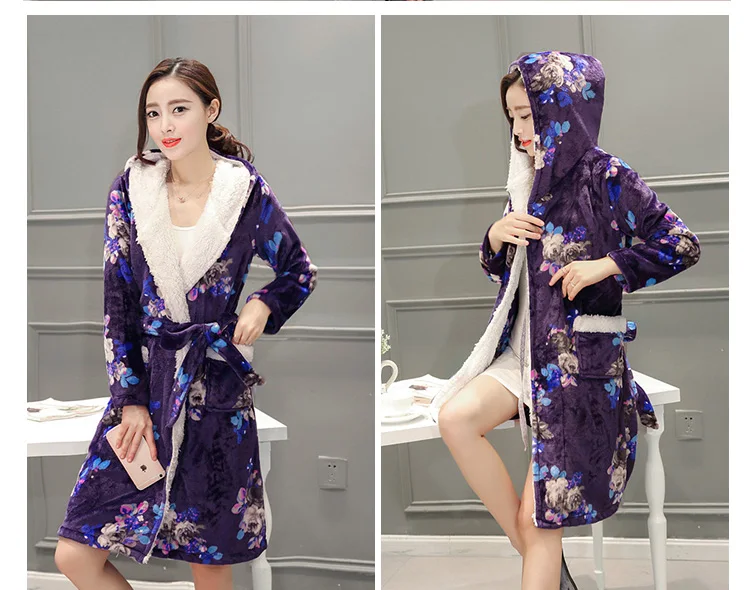 Утолщенный фланелевый зимний халат Женский пеньюар из шелка сексуальные халаты