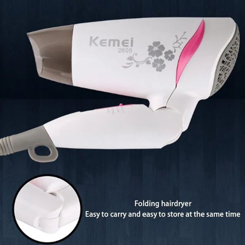 Kemei KM-2605 белый складной маленький бытовой мини фен для волос с европейской вилкой