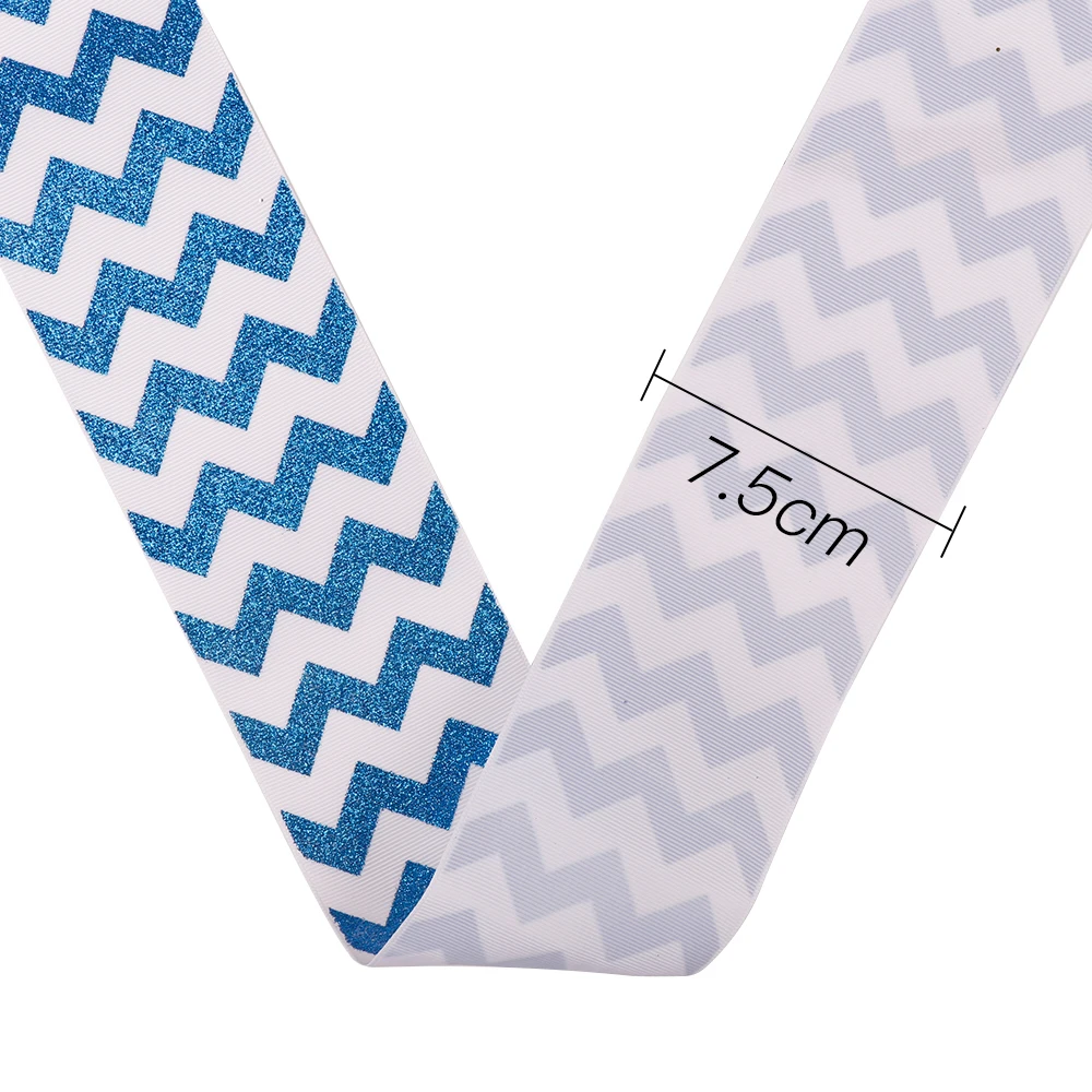 

2Y 3" Grosgrain Ribbon Shiny Wave Printed Ribbon 75MM Colorful Glitter Printed Handmade Tape Festival Sewing Wedding Decoration