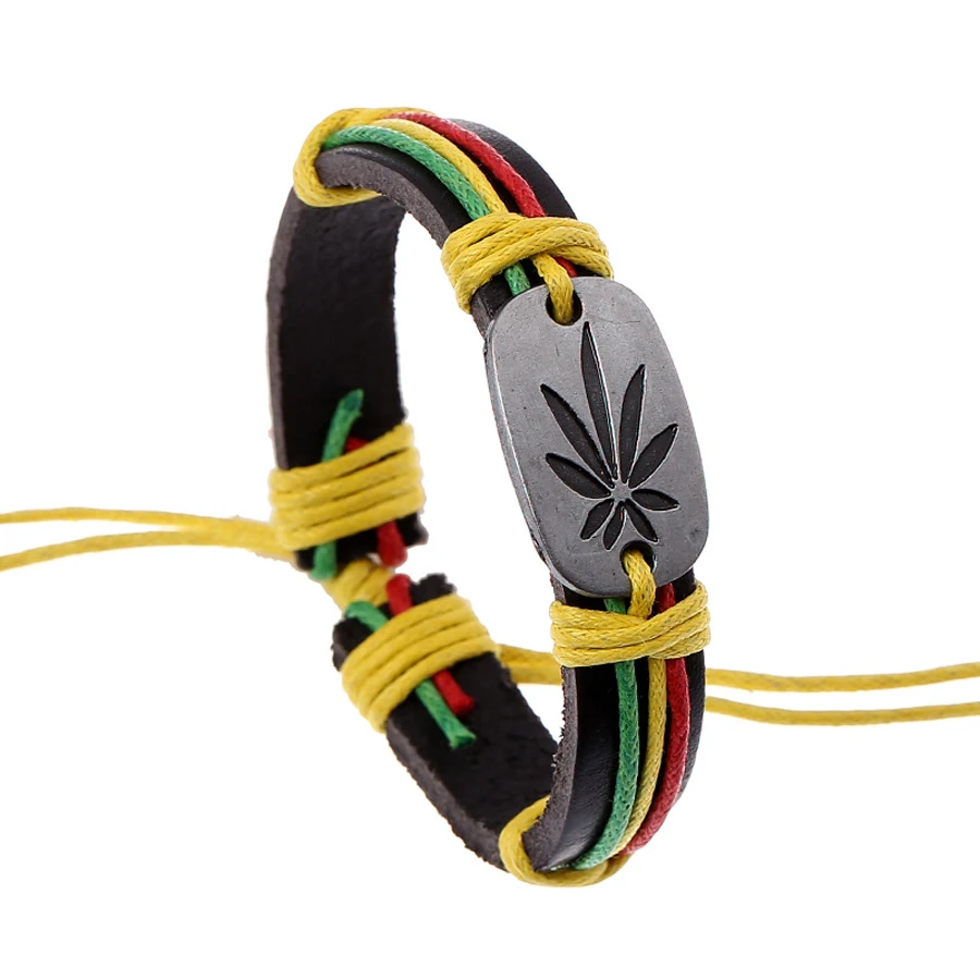 

New Wholesale leaves Bangle Fashion Genuine Leather Charm Bracelet Multilayer Bracelets For Women Men Jewelry Gift FS003
