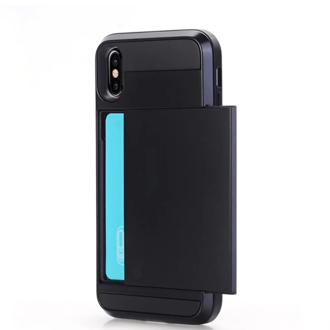 Роскошный чехол для телефона для iPhone X XS чехол для MAX XR Броня скользящий слот для карт PC чехол для телефона для iPhone 7 8 Plus 6 6s TPU противоударный чехол - Цвет: Black