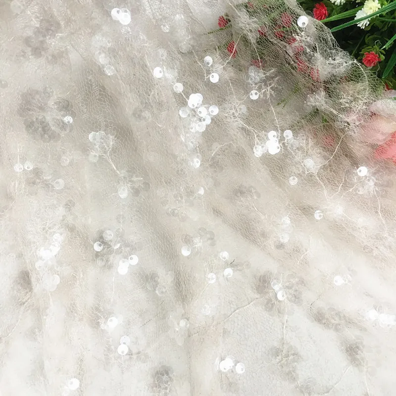 Блестящая Прозрачная кружевная ткань с блестками для платья украшенная 1 шт./партия TX792|Ткань| |