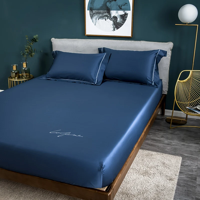 Темно-синий сплошной цвет простыня с наволочкой 60S длинный штапельный хлопок