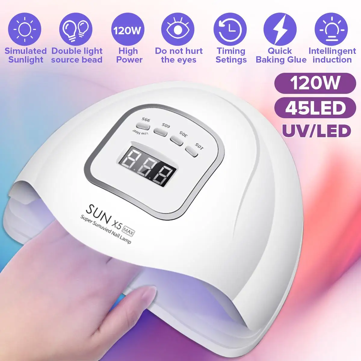 SUNX5 MAX 120 Вт 45 светодиодная УФ лампа для ногтей лечения фототерапия маникюрный