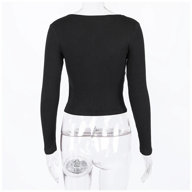 Autumn V Neck Thin Sweater Women Casual Low Cut IG Cropped Pullover Boho Bohemia Sexy Jumper Pull Femme Tee White Black Crop Top | Женская