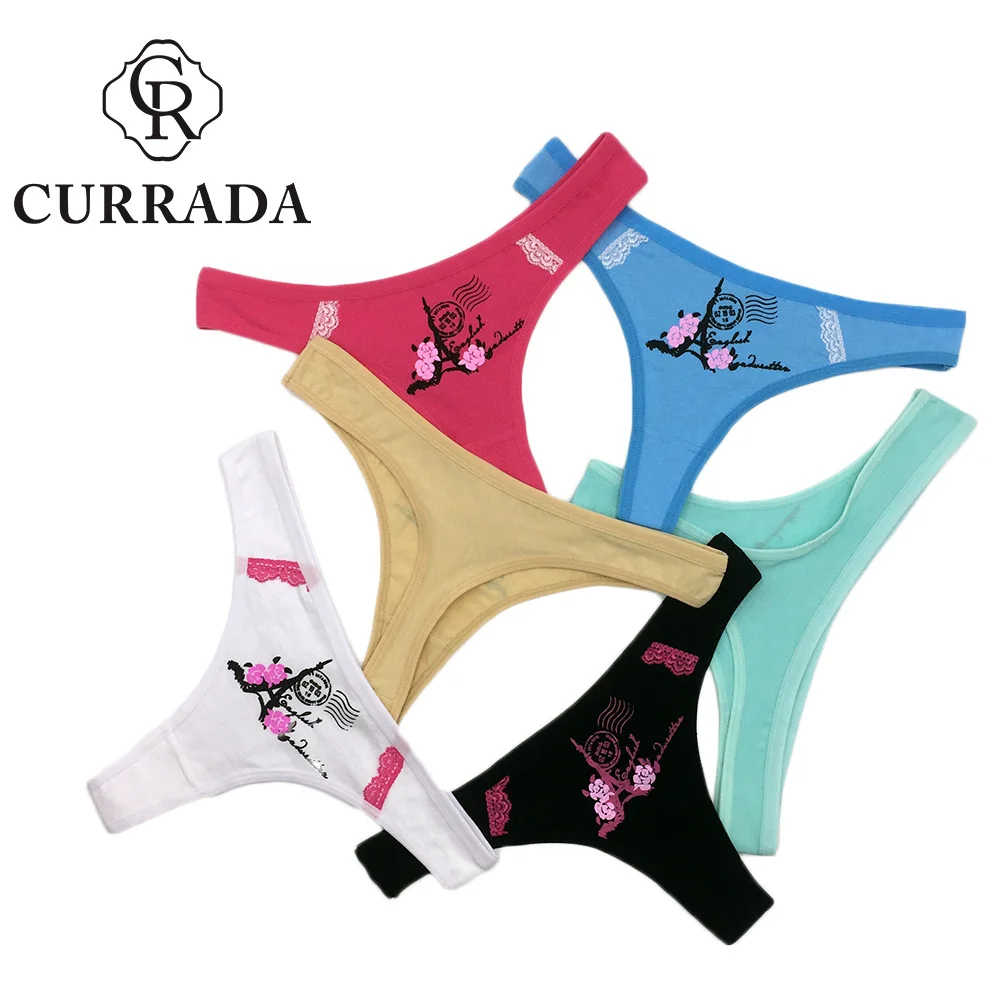 6 шт./лот CURRADA сексуальные стринги хлопчатобумажные трусики танга женское нижнее