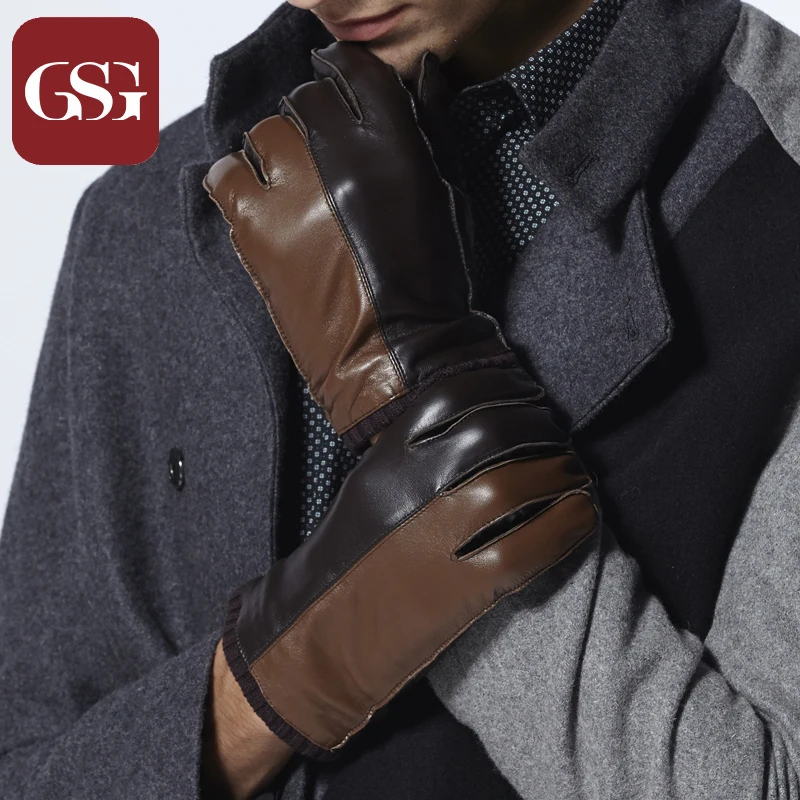 GSG брендовые зимние перчатки из натуральной кожи мужские черные модные теплые