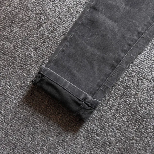 Мужские облегающие джинсы с дырками повседневные серые джинсовые брюки-карандаш