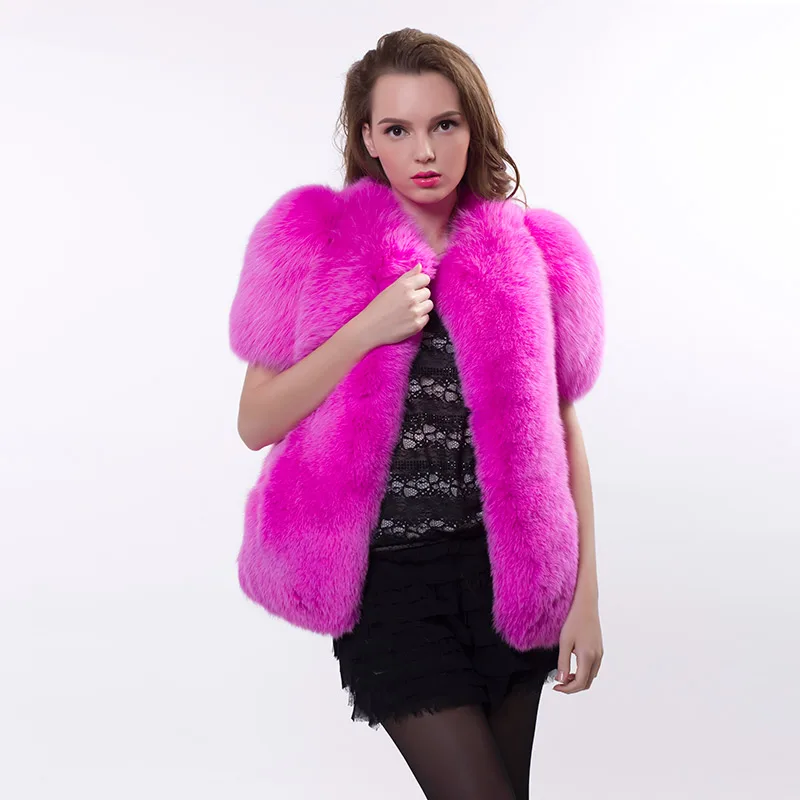 Женский жилет из натуральной кожи с коротким рукавом и лисьим мехом|fox fur vest|fox furvest