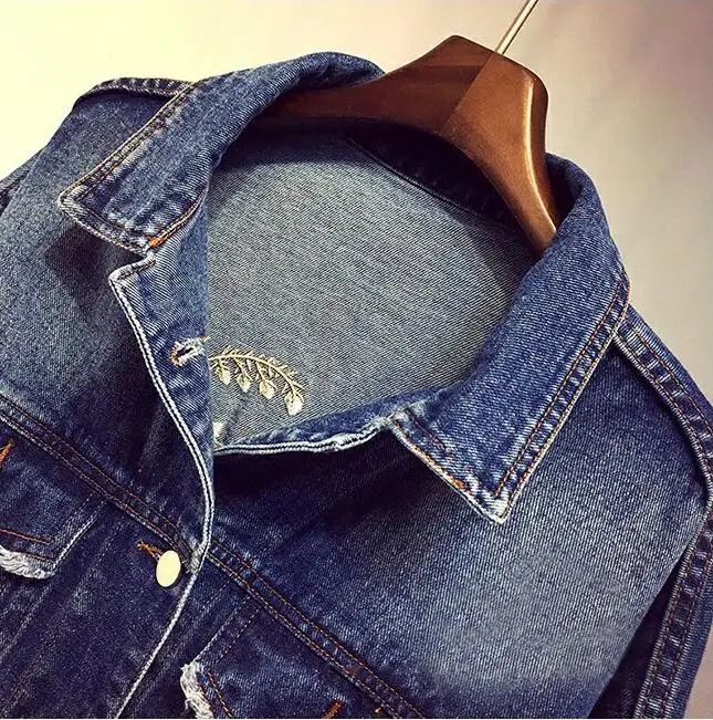 L-5XL, модная женская куртка, высокое качество, весна и осень, новинка, вышитая джинсовая куртка, тонкая верхняя одежда, повседневное пальто, OKXGNZ