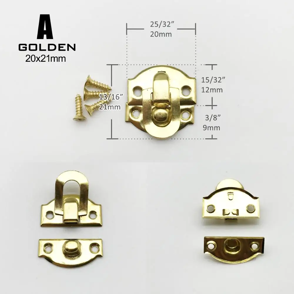 A golden 20x21mm Мини-Ювелирный сундук, Подарочный деревянный чехол для винной коробки с защелкой, чехол для костюма, крючок с застежкой, можно запирать с винтами 20x21 мм 26x29 мм - Цвет: A golden 20x21mm