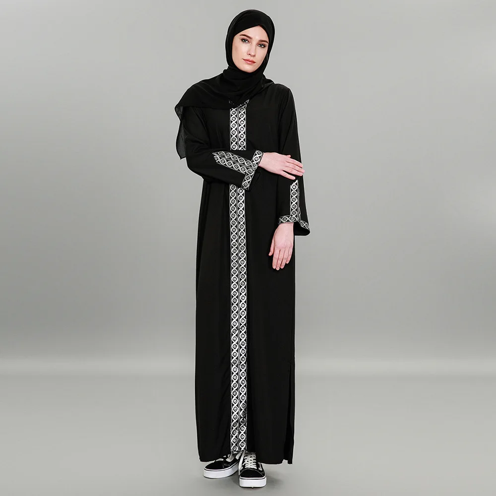 Мусульманская Мода Djellaba размера плюс с капюшоном джубба лоскутное Черное