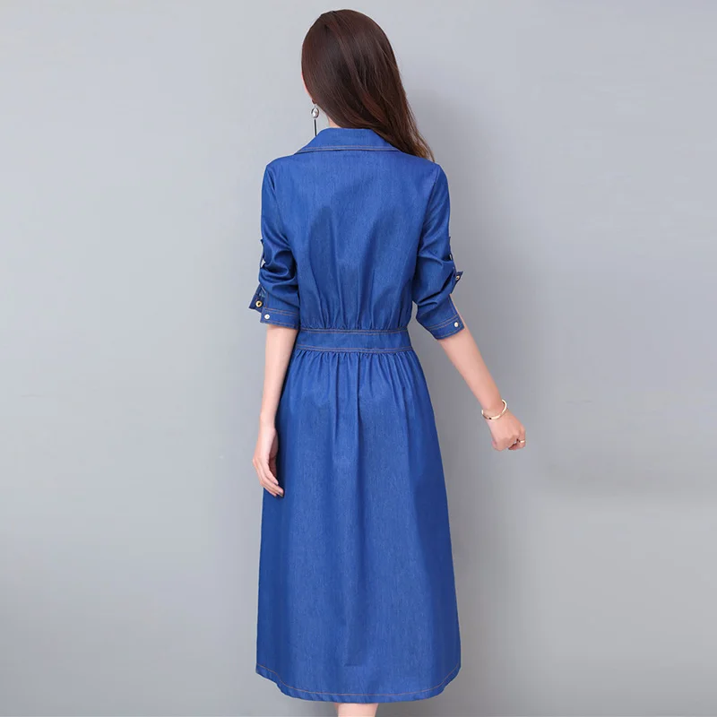 Новинка 2019 женские весенние джинсовые платья больших размеров синее платье с