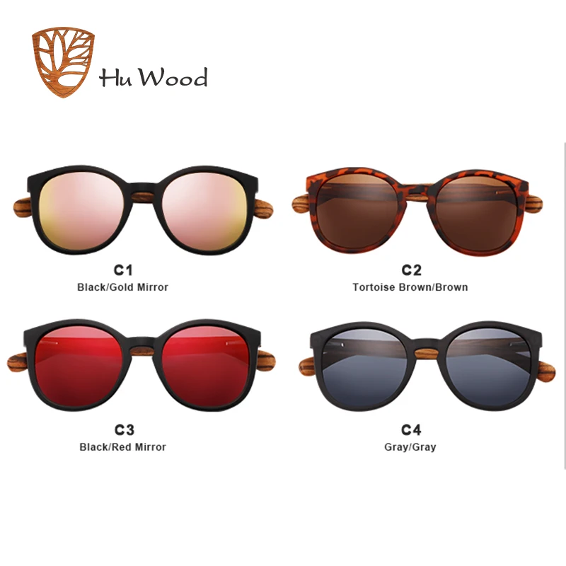 Поляризованные круглые бамбуковые солнцезащитные очки Hu Wood 2018 для мужчин и