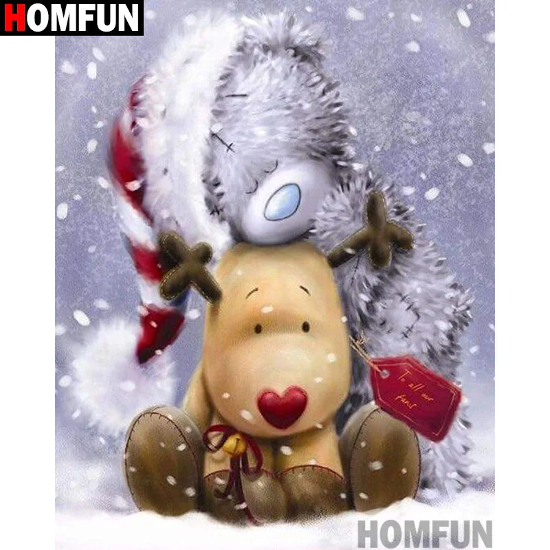 Алмазная 5D картина HOMFUN мультяшный медведь олень вышивка крестиком полная