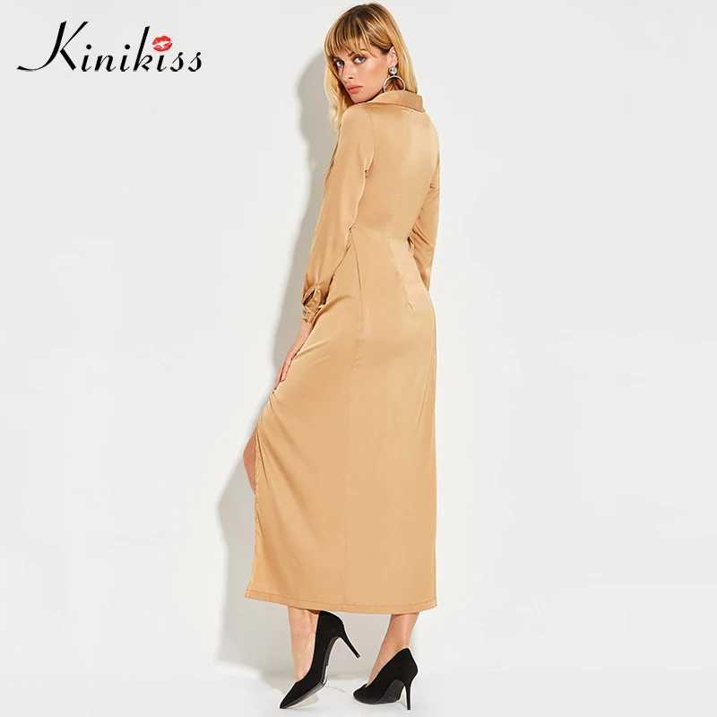 Kinikiss женское сексуальное длинное раздельное платье с высокой талией глубоким v