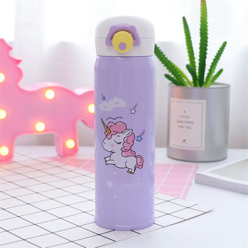 Purple 500 мл детская Милая пластиковая бутылка для воды с единорогом, портативный спортивный шейкер, бутылка для воды+ бутылки для путешествий на открытом воздухе, Герметичная Бутылка Termos. Q - Цвет: Purple