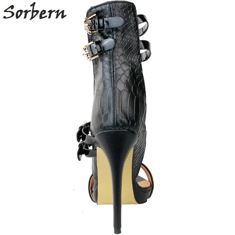 Sorbern Black Women Sandals Buckle Strap High Heels Ankle Strap Women Sandals Summer Sandal High Heels Women Platform Shoes