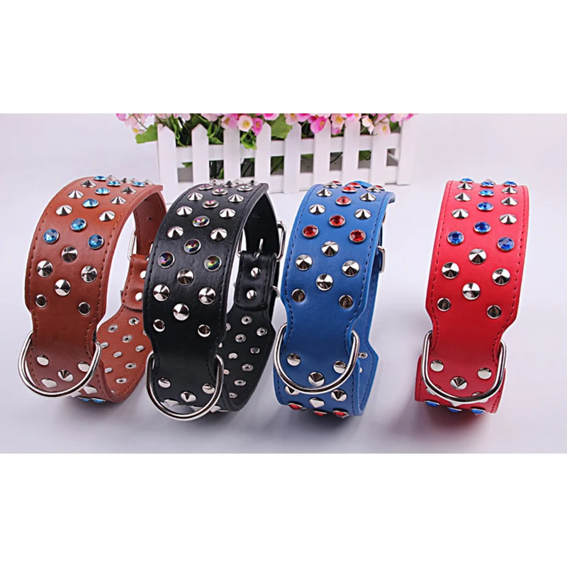 Ошейник кожаный для собак с заклепками 4 цвета|dog collar with rhinestones|large dog collarleather |