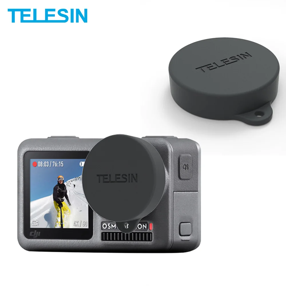 

TELESIN-Tapa de lente de goma de silicona, cubierta negra Protector для DJI Osmo Action, аксессуары для cmara
