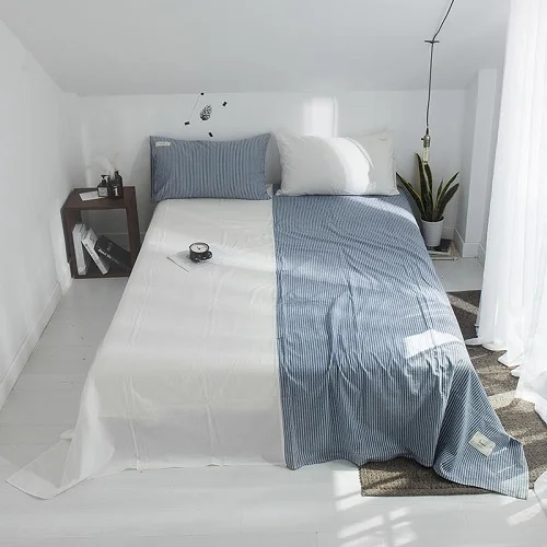 bedsheet 5 Белый синий гладкая хлопковая материя простыни Твин Полный Королева Размер покрывало кровать простыня драп де ЛИТ колледж в общежитии сабаны де альгодон - Цвет: bedsheet 5