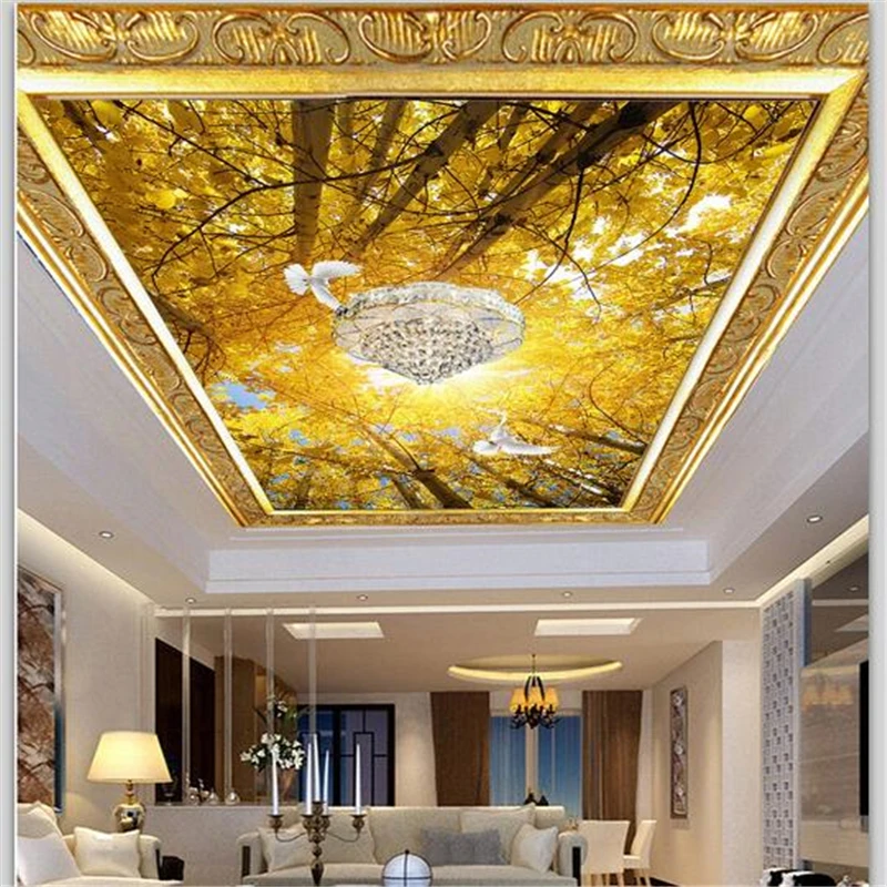 wellyu Custom large wallpaper 3d golden tree pigeons zenith fresco living room decoration papel de parede behang | Обустройство дома