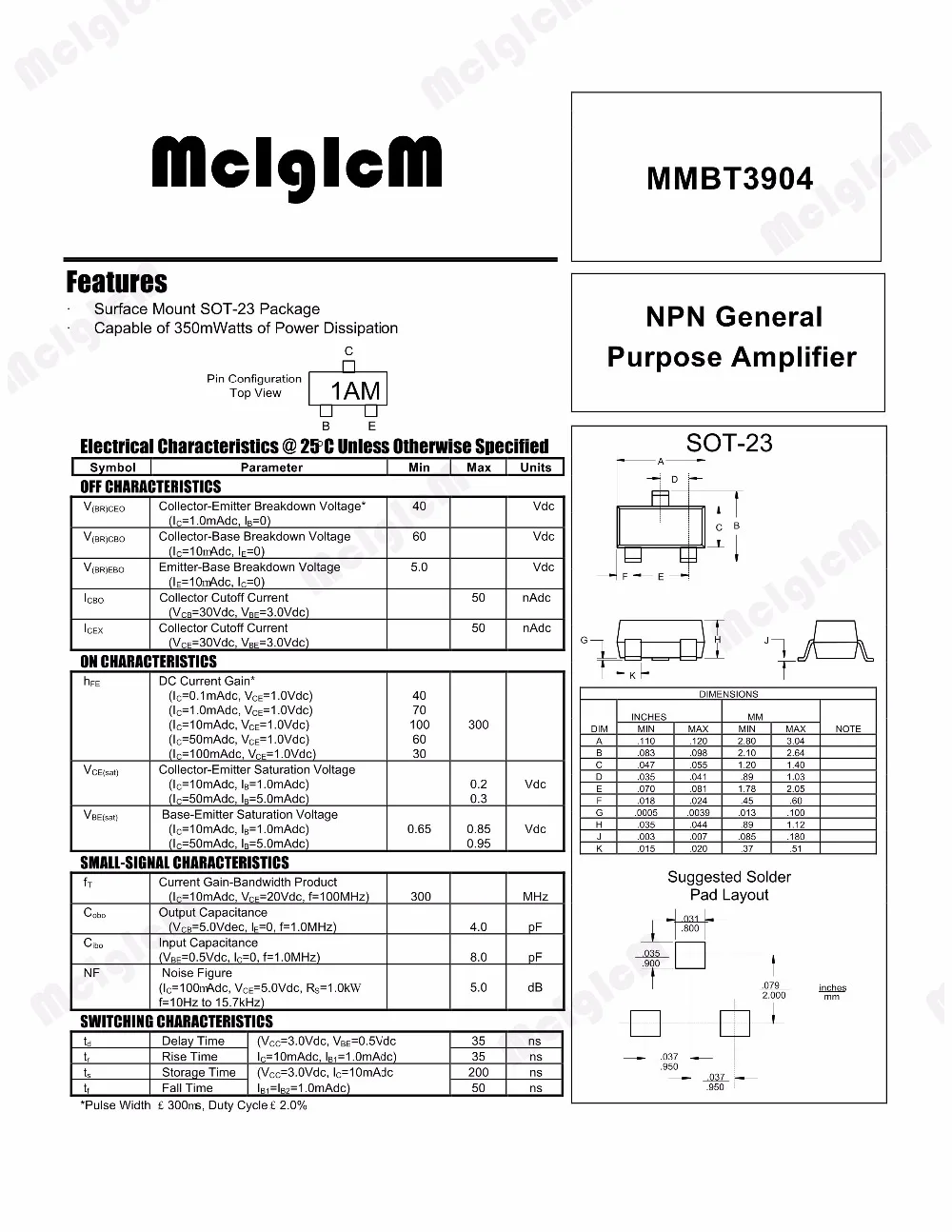 MCIGICM 3000 шт MMBT3904 транзистор NPN 40V 200mA SOT-23-3 SMD 2N3904 3904