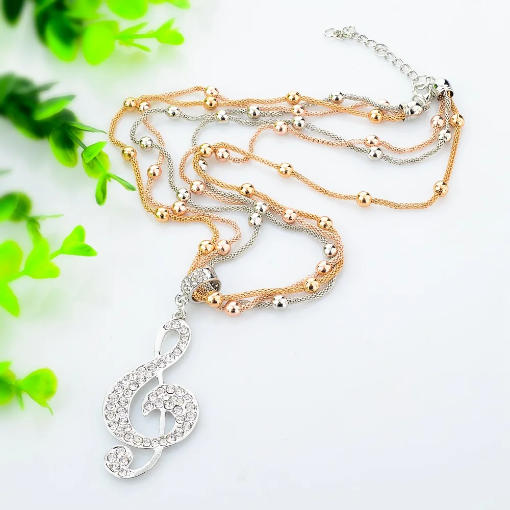 Винтажное массивное ожерелье с австрийским кристаллом Подвески нотками золотая