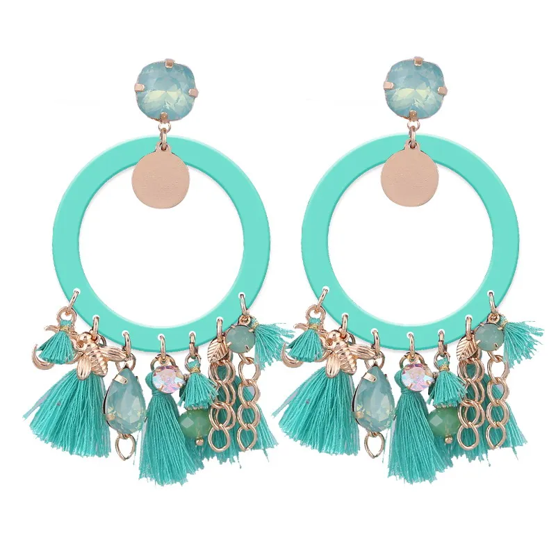 Sehuoran серьги-гвоздики женские Boho висячие серьги с бахромой длинные Этнические массивные Серьги-кисточки ювелирные изделия подвески - Окраска металла: Blue Green