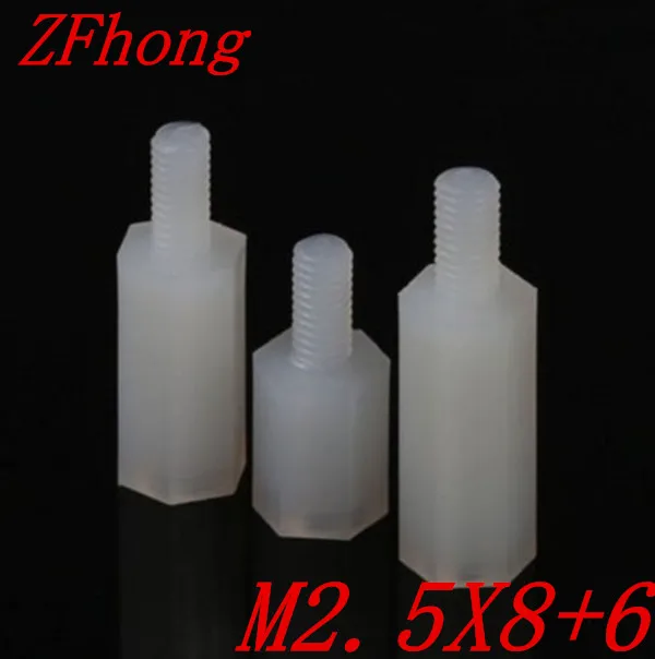 

100pcs/lot Male to Female Thread M2.5*8+6 M2.5 X 8 Nylon Standoff Spacer