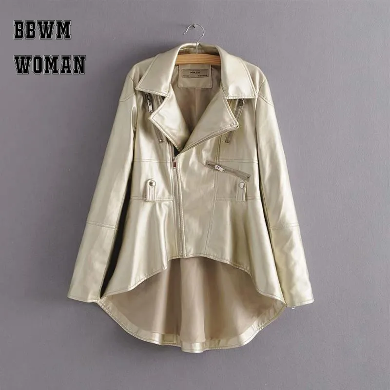 Женская Асимметричная куртка из искусственной кожи на молнии с отворотами