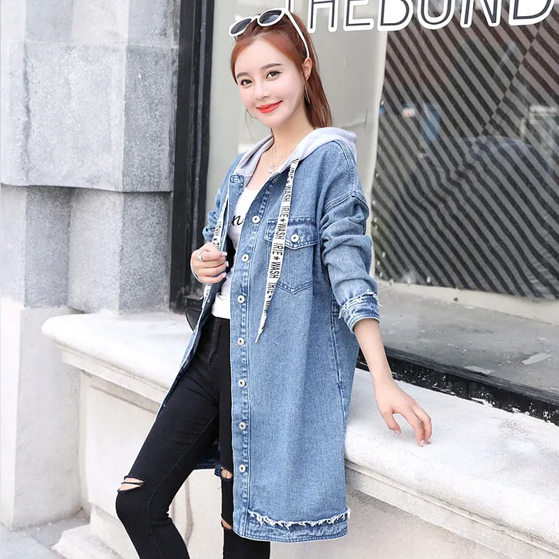 Женские джинсовые куртки средней длины 2019 Осенняя свободная однобортная верхняя
